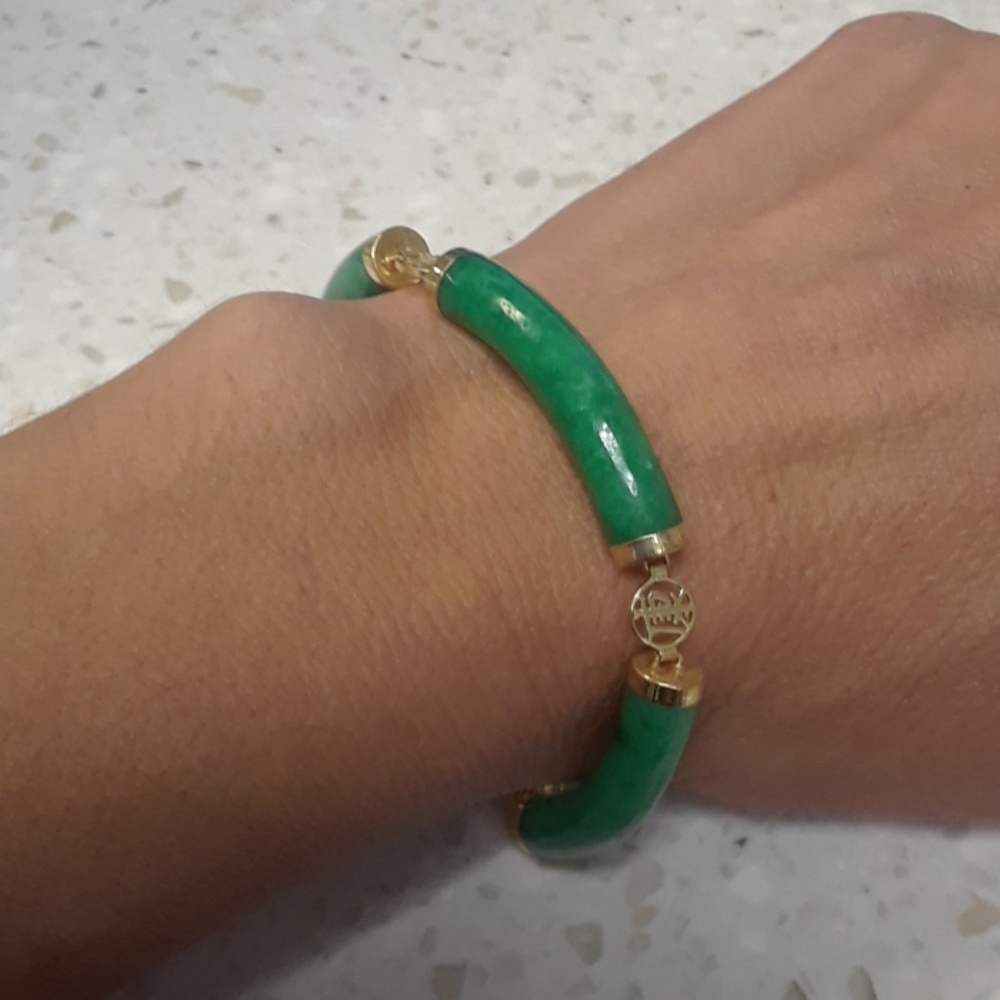 Vintage Green Jade and 14k Gold Bracelet